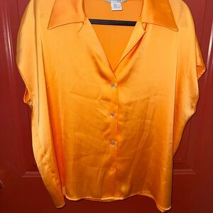 Rachel Zoe Vibrant Orange Satin Button-Down Blouse